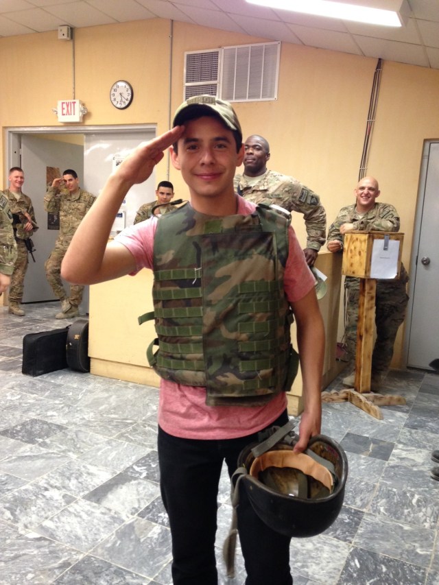 "I don’t think that’s how you properly salute, but oh well haha. We have to wear the body armor sometimes when we travel from one base to another on military aircraft here in Afghanistan."