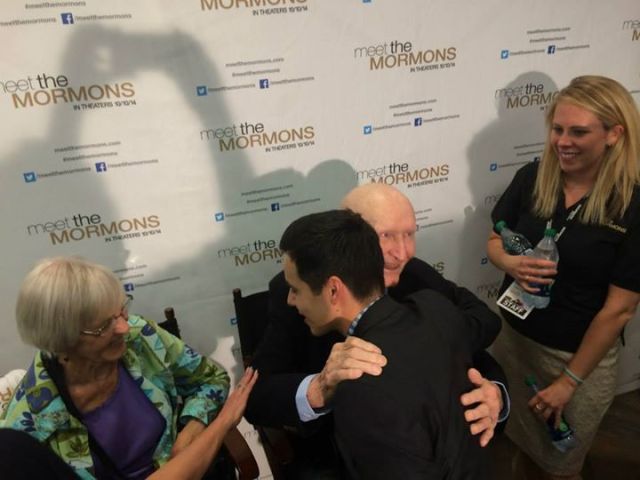 "Gail Halvorsen sees David Archuleta and immediately gives him a hug. We love these guys! Gail you might recall is the Candybomber, and was also featured in the Mormon Tabernacle Choir's Christmas Concert in 2012, and last year published his children's book 'Christmas From Heaven.'" 
